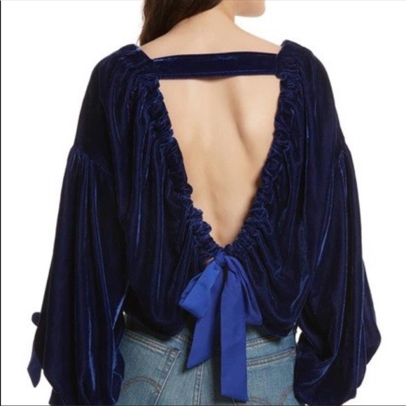Free People Purple Bow Embellished Velvet Top - Picture 4 of 9
